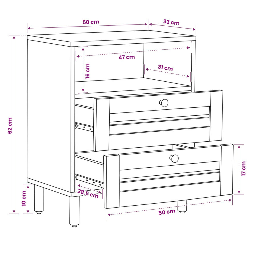 Nachtkastje Bruin en zwart 50 x 33 x 60 cm Massief Mango Hout