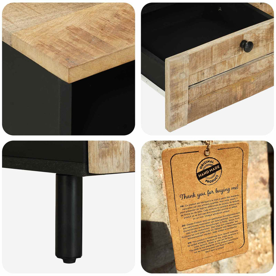 Salontafel Bruin en zwart 80 x 54 x 40 cm Massief Mango Hout