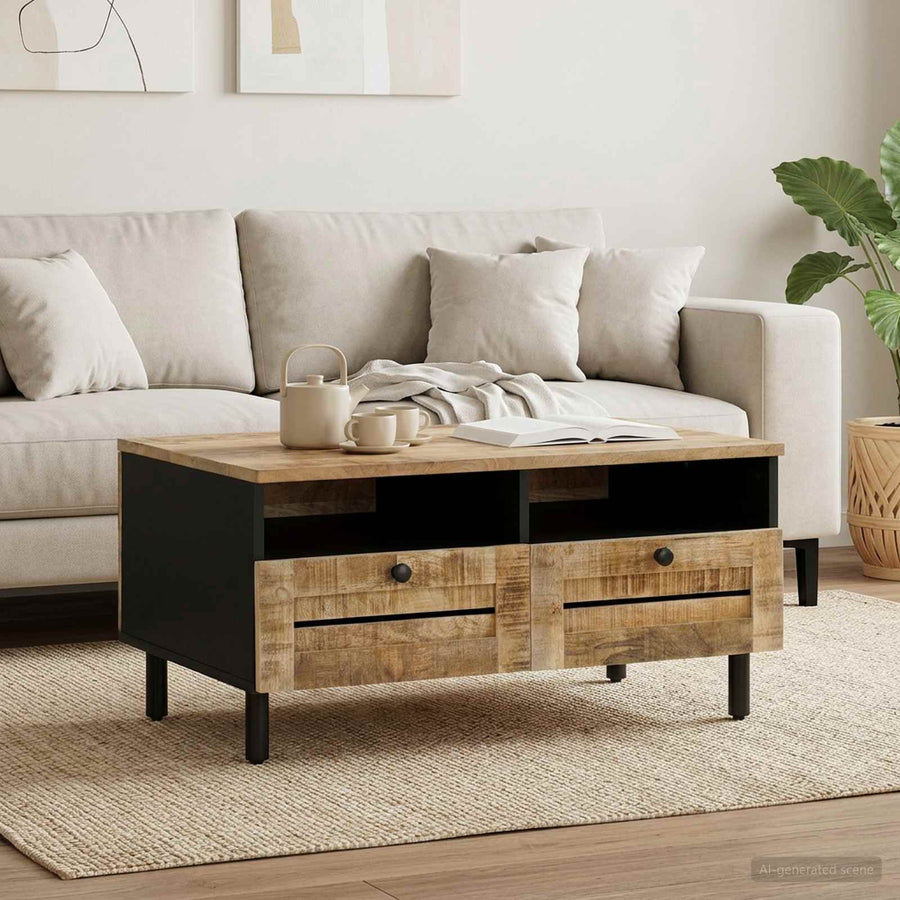 Salontafel Bruin en zwart 80 x 54 x 40 cm Massief Mango Hout