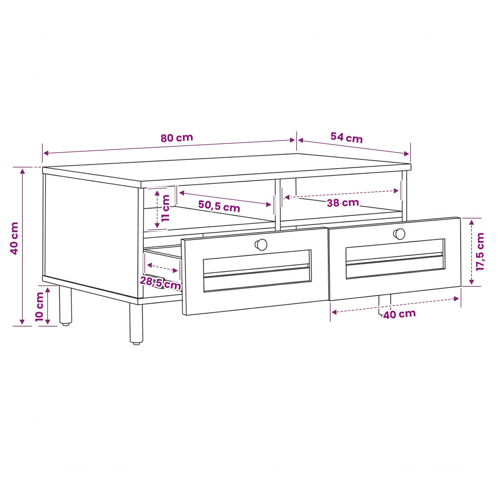 Salontafel Bruin en zwart 80 x 54 x 40 cm Massief Mango Hout