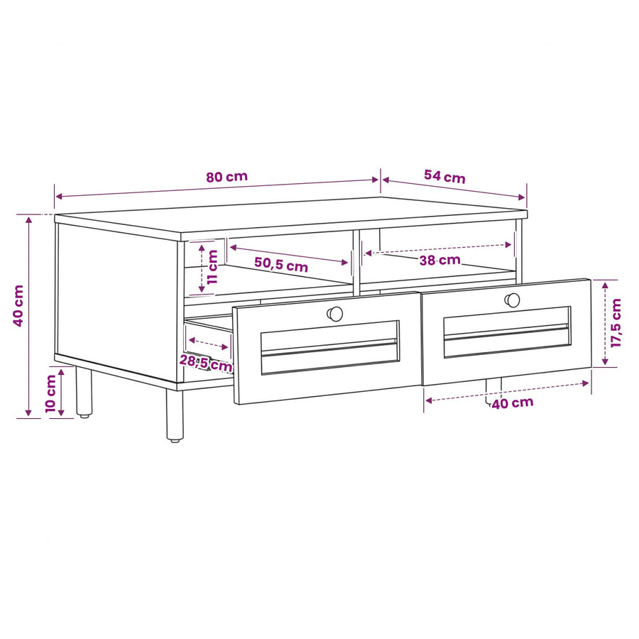 Salontafel Bruin en zwart 80 x 54 x 40 cm Massief Mango Hout