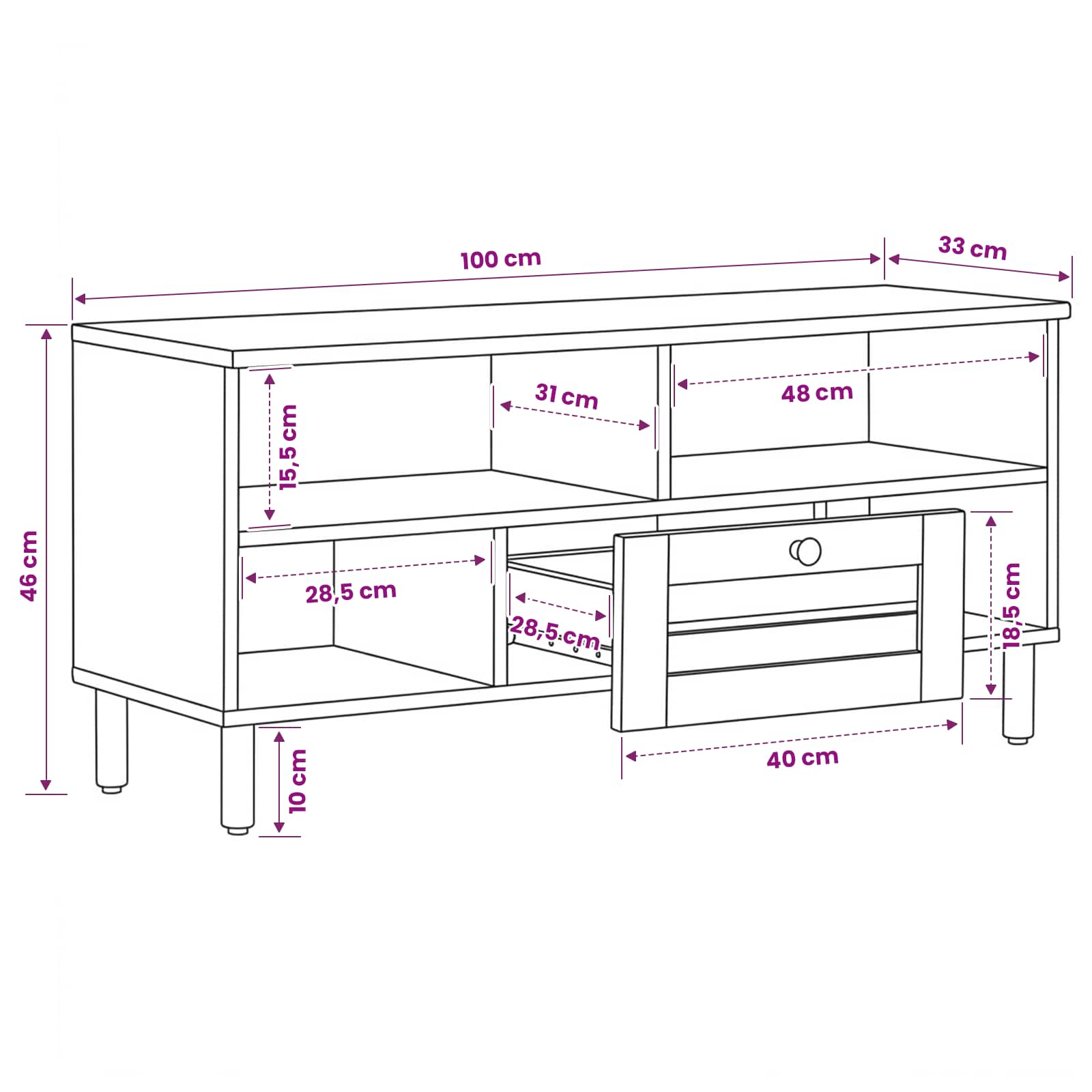 Opslagkasten Naturel 100 x 33 x 46 cm Massief Mango Hout