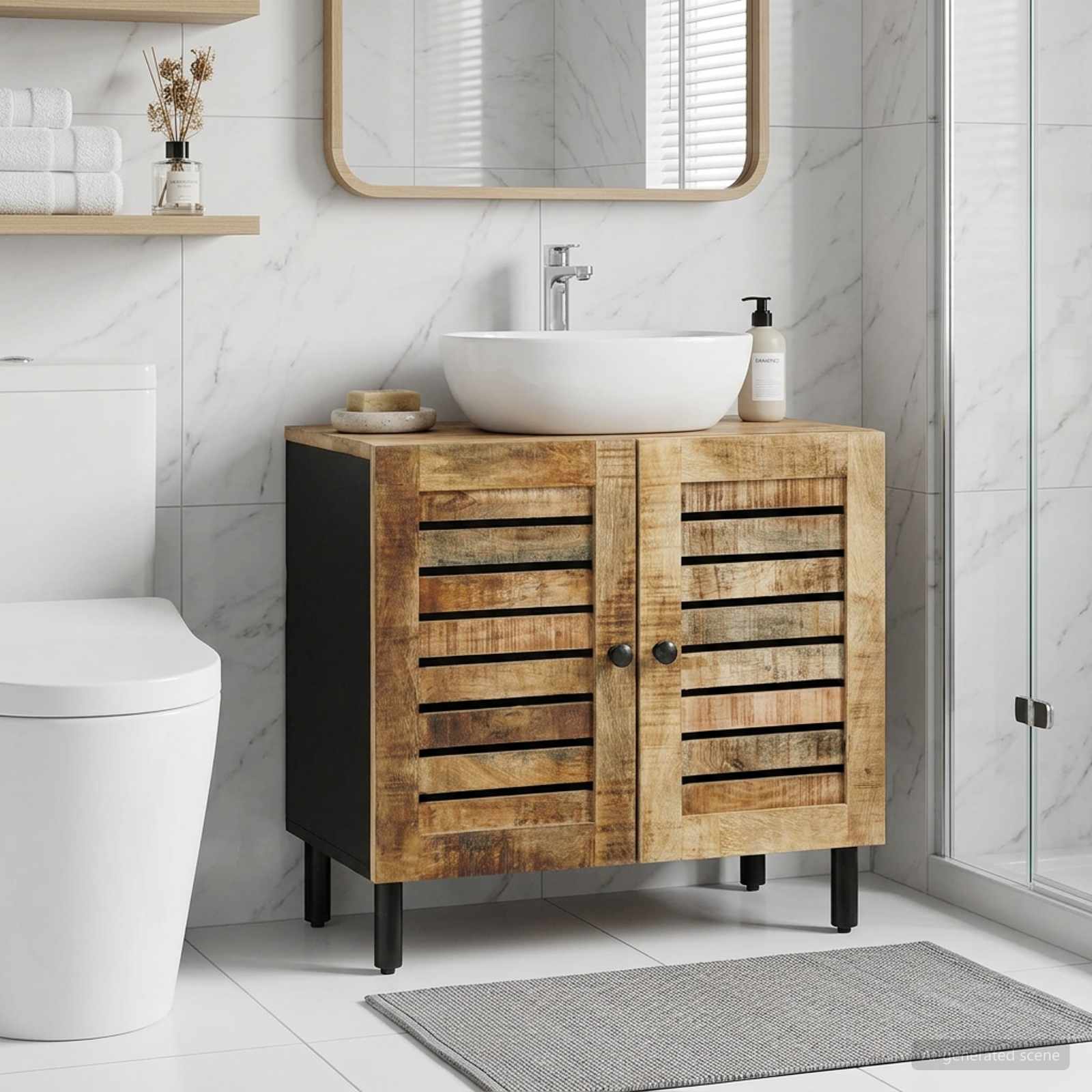 Wastafelkast Bruin en zwart 62 x 33 x 58 cm Massief Mango Hout