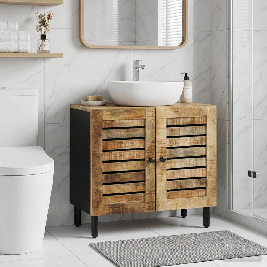 Wastafelkast Bruin en zwart 62 x 33 x 58 cm Massief Mango Hout