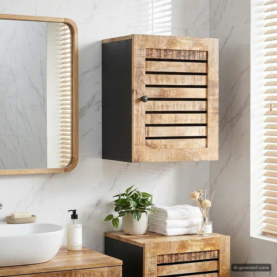 Hangkast Bruin en zwart 38 x 33,5 x 48 cm Massief Mango Hout