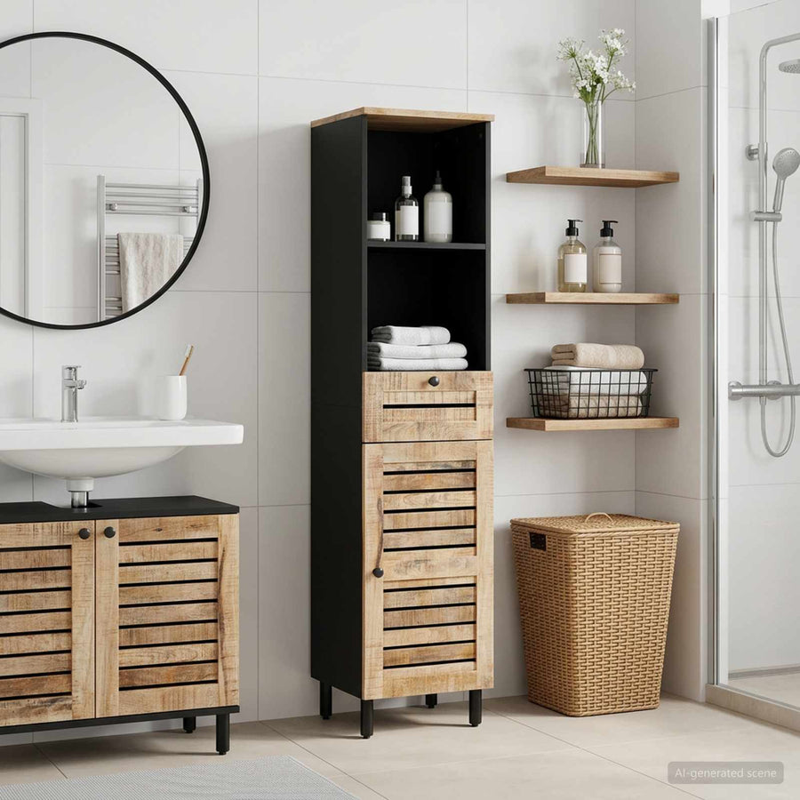 Badkamerkast met lade Bruin en zwart 38 x 33,5 x 160 cm