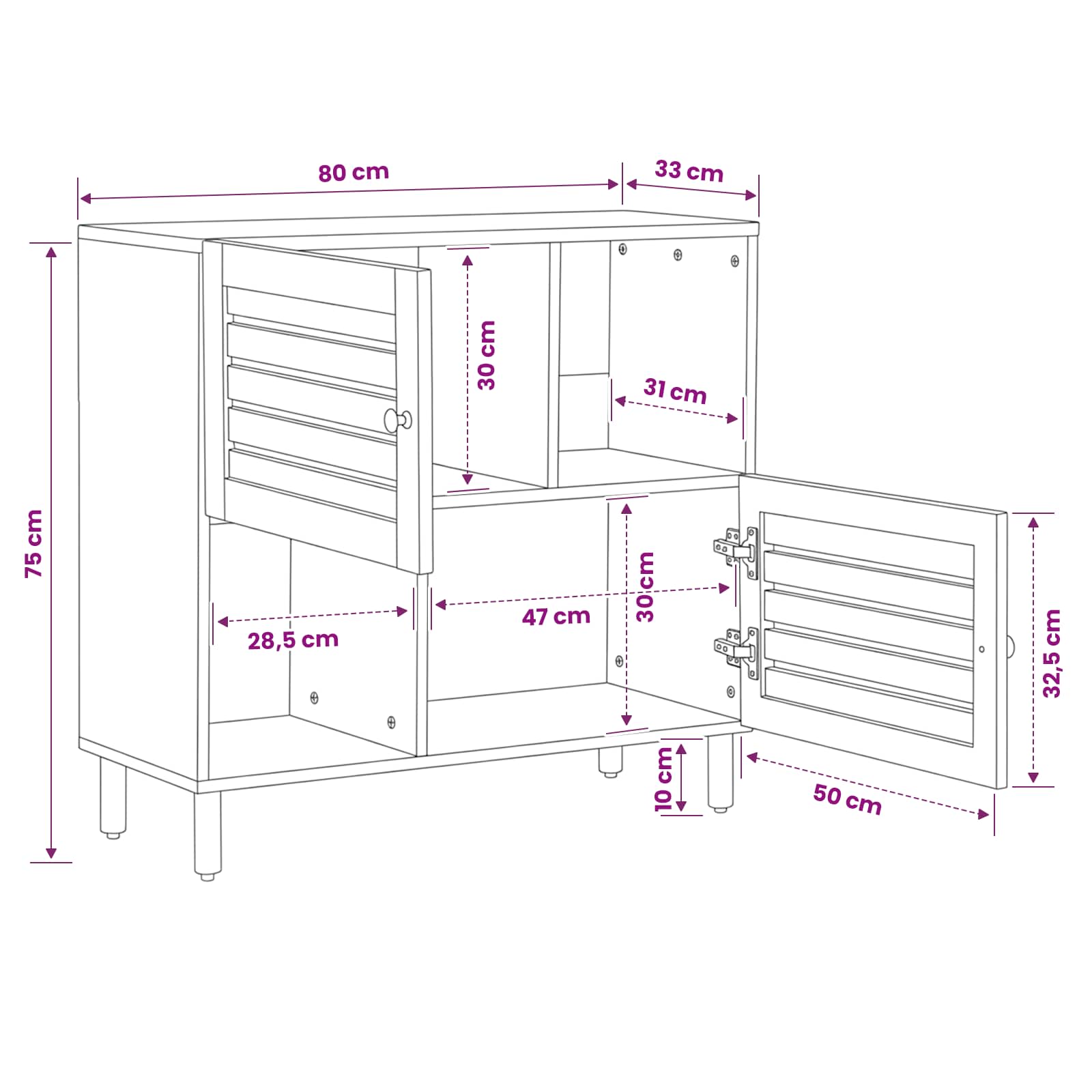Opslagkasten Bruin 80 x 33,5 x 75 cm Massief Mango Hout