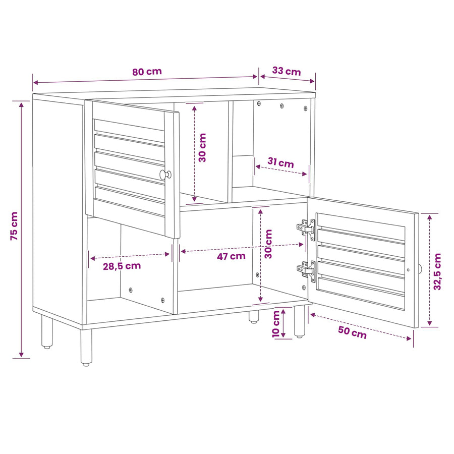 Opslagkasten Bruin 80 x 33,5 x 75 cm Massief Mango Hout