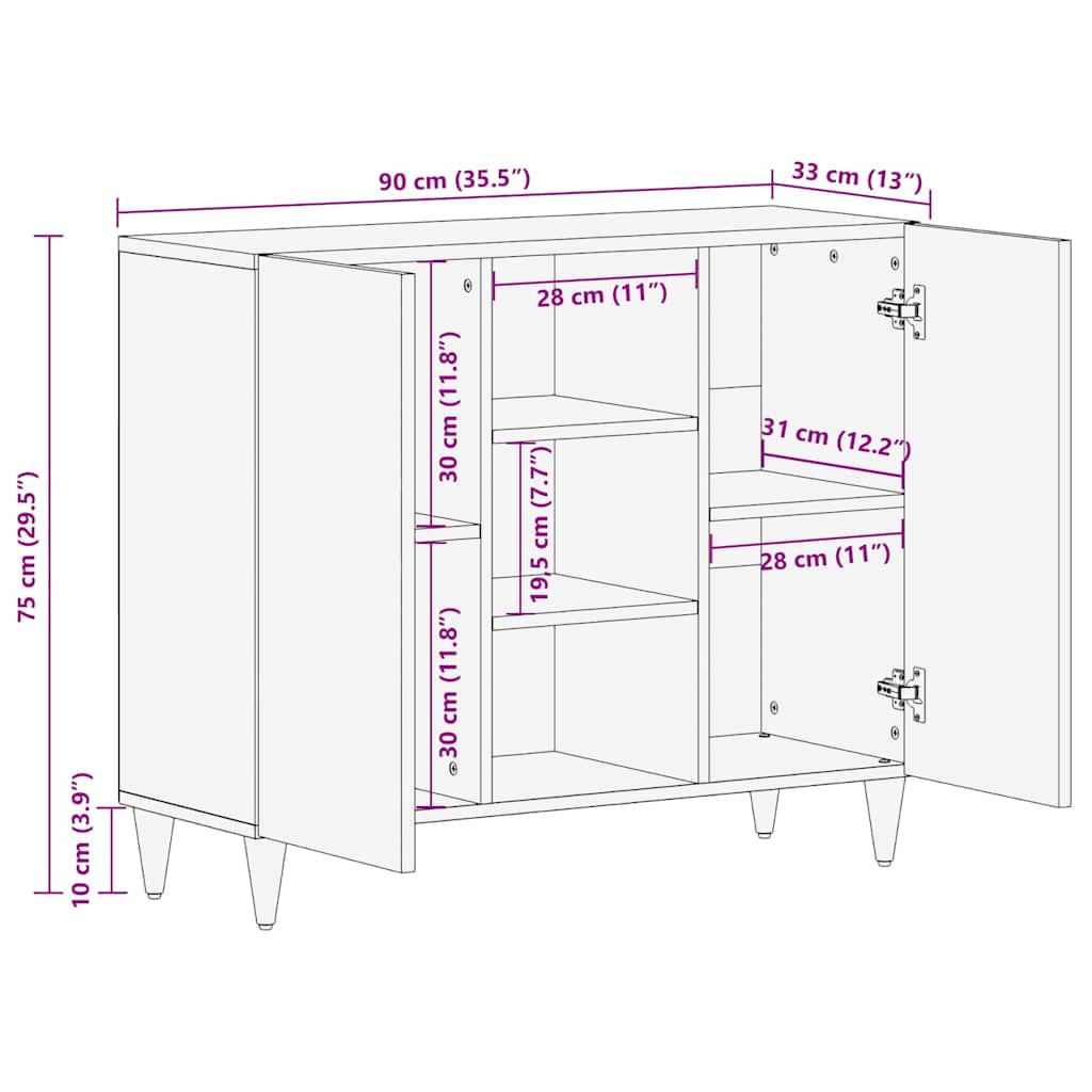 Dressoir Bruin 90 X 33,5 X 75 Cm Massief Mango Hout