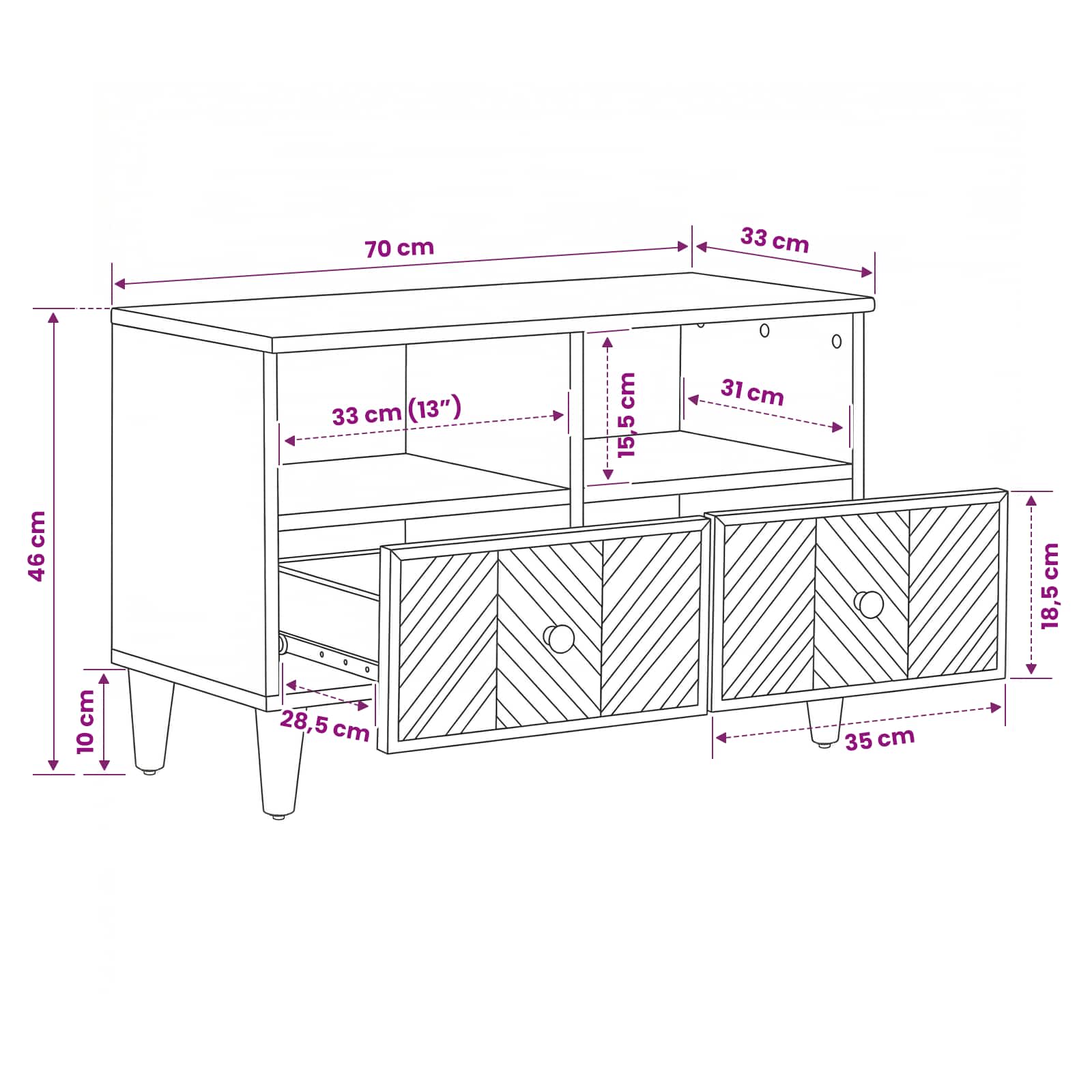 Opslagkasten Bruin 70 x 33,5 x 46 cm Massief Mango Hout