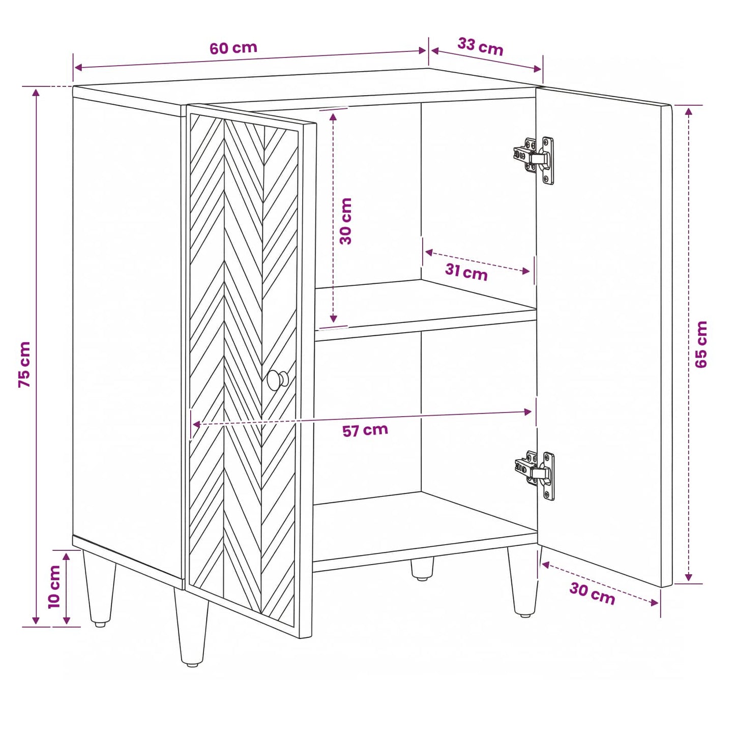 Opslagkasten Bruin 60 x 33,5 x 75 cm Massief Mango Hout