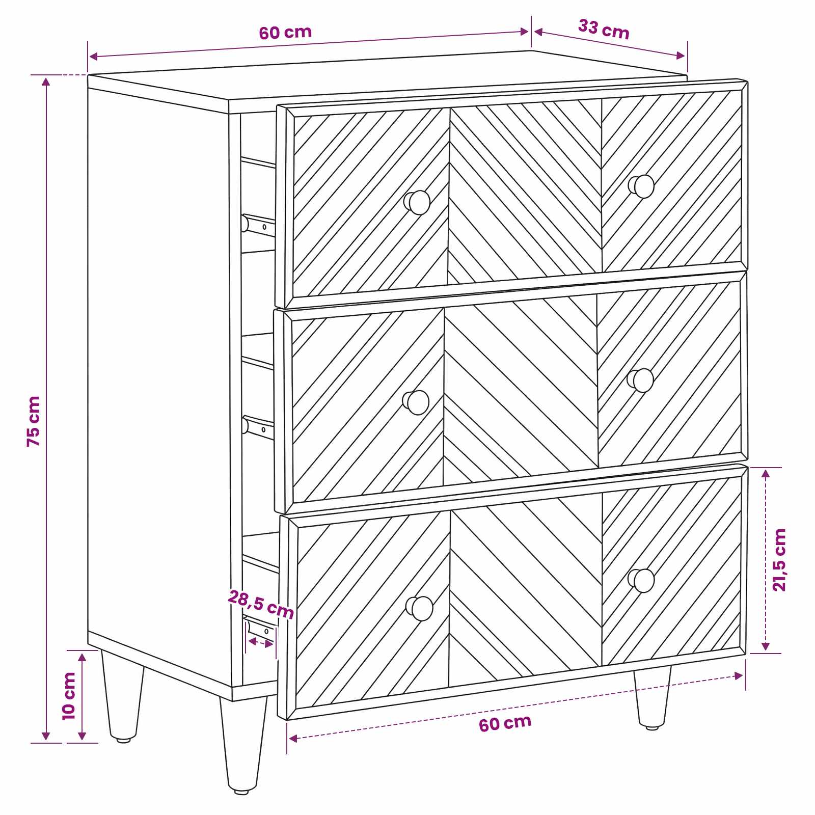 Opslagkasten Bruin 60 x 33,5 x 75 cm Massief Mango Hout