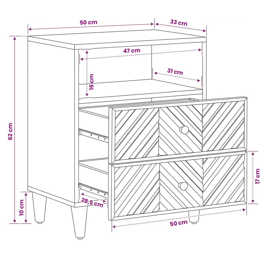 Nachtkastje met lade Bruin 50 x 33 x 60 cm Massief Mango Hout