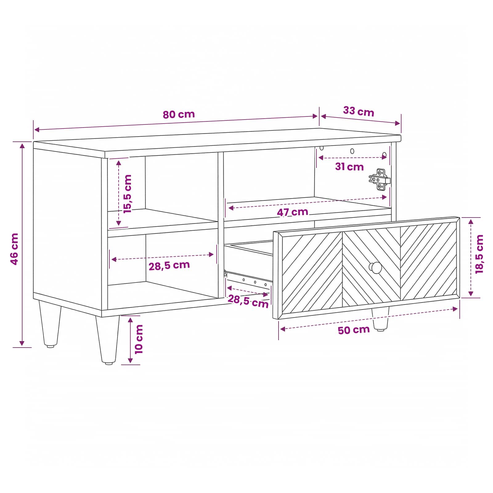 Opslagkasten Bruin 80 x 33,5 x 46 cm Massief Mango Hout