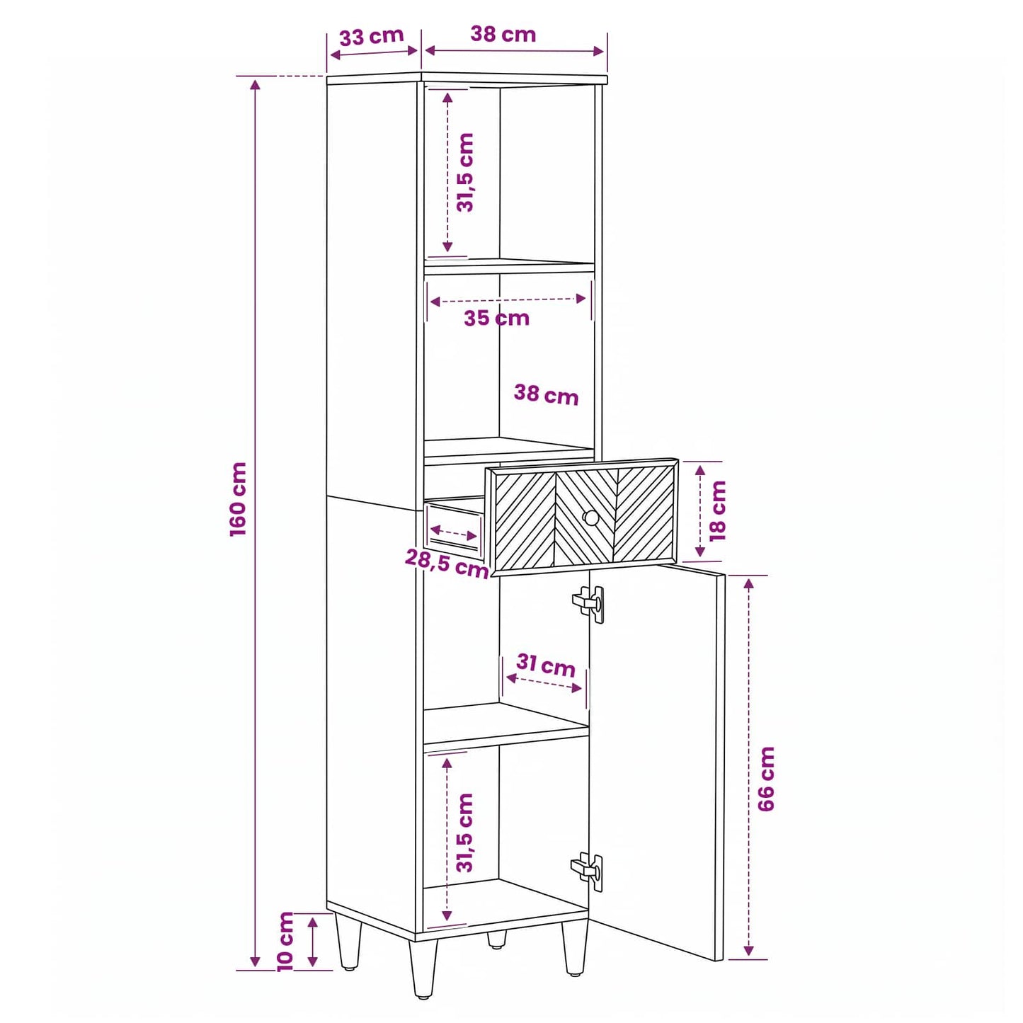 Badkamerkast Bruin 38 x 33,5 x 160 cm Massief Mango Hout