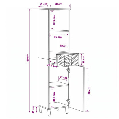 Badkamerkast Bruin 38 x 33,5 x 160 cm Massief Mango Hout