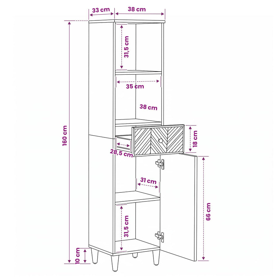 Badkamerkast Bruin 38 x 33,5 x 160 cm Massief Mango Hout