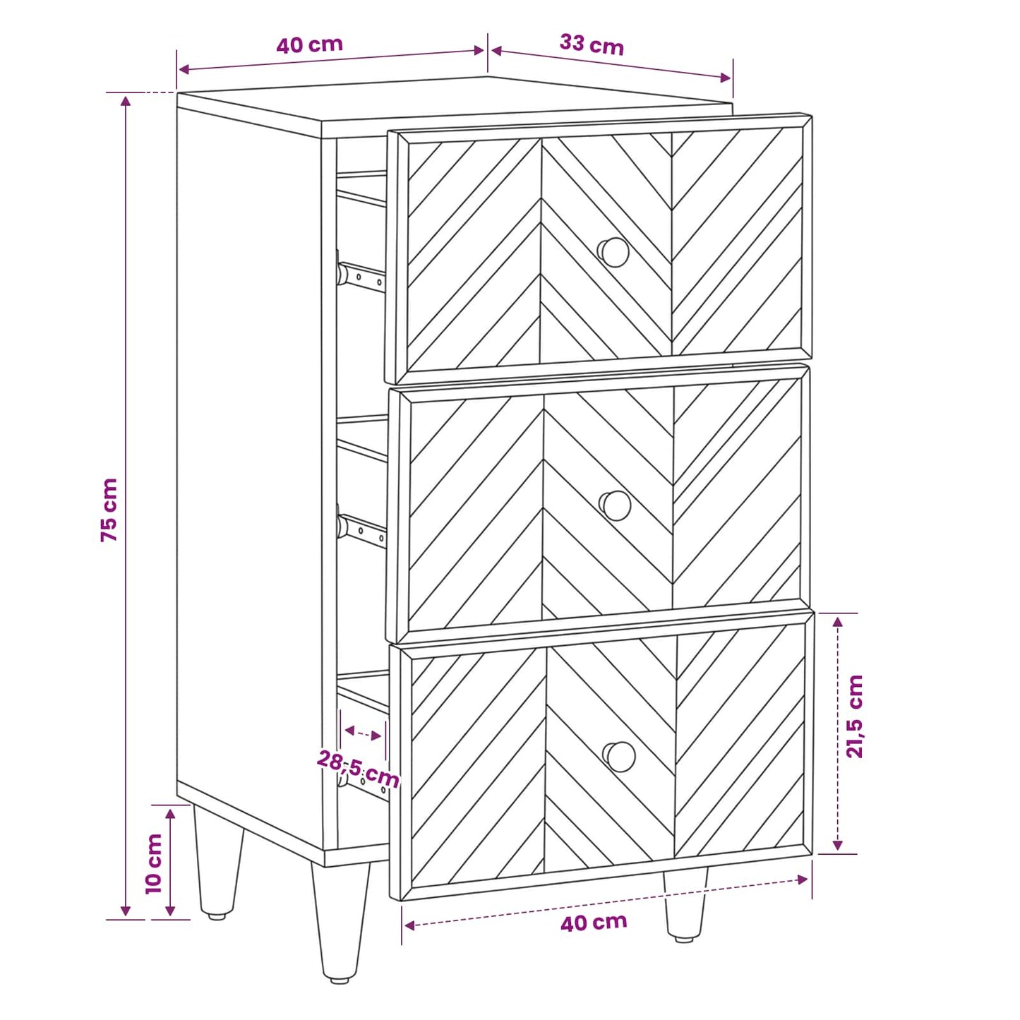 Opslagkasten Bruin 40 x 33,5 x 75 cm Massief Mango Hout