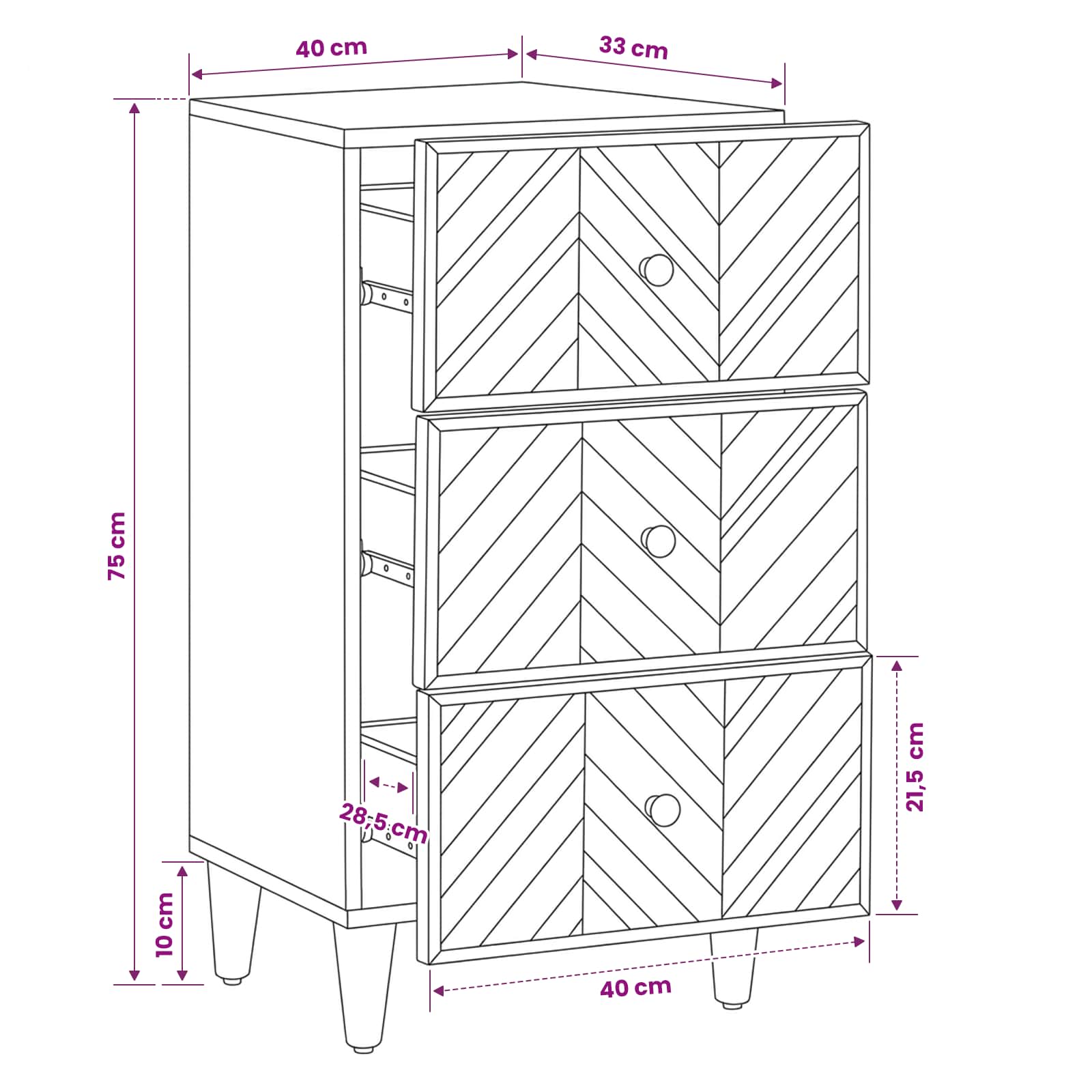 Opslagkasten Bruin 40 x 33,5 x 75 cm Massief Mango Hout