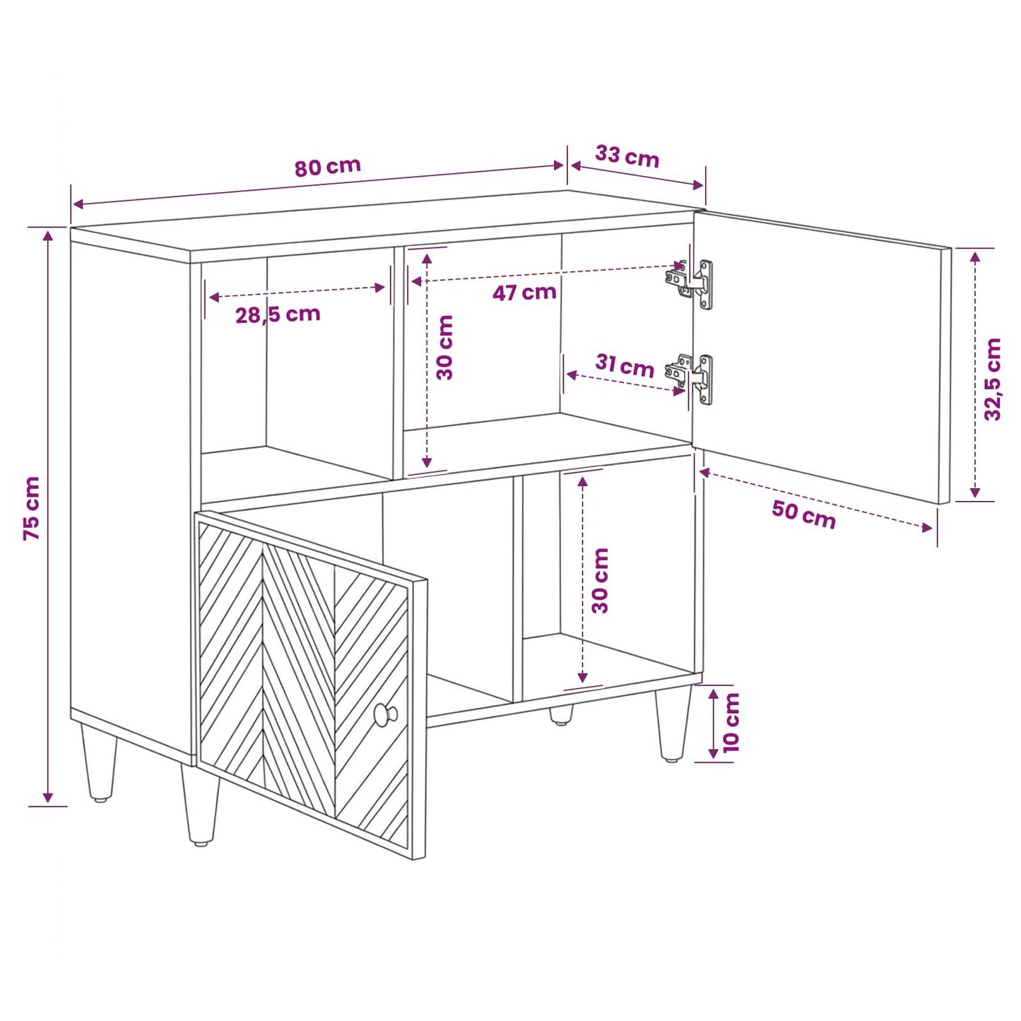 Opslagkasten Bruin 80 x 33,5 x 75 cm Massief Mango Hout