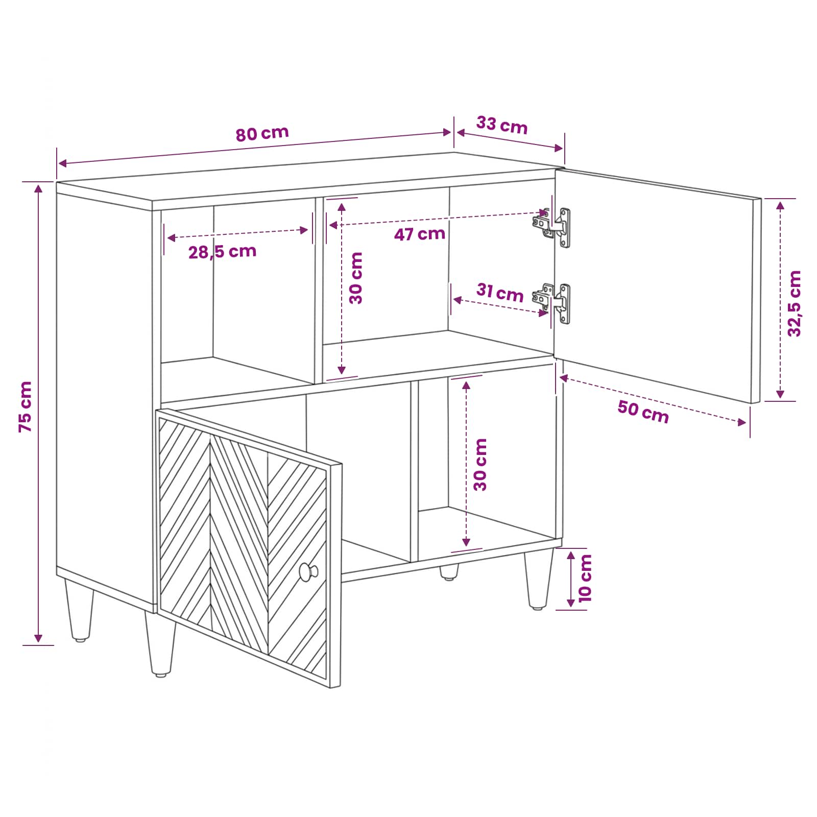 Opslagkasten Bruin 80 x 33,5 x 75 cm Massief Mango Hout