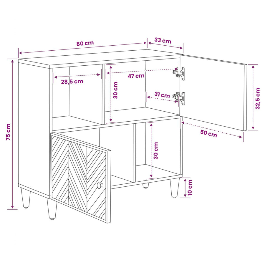 Opslagkasten Bruin 80 x 33,5 x 75 cm Massief Mango Hout