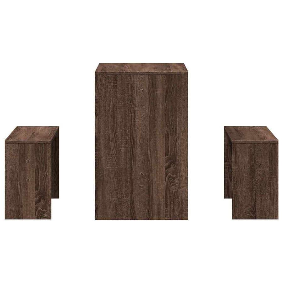 3-delige Eettafel en bankenset bewerkt hout bruin eikenkleur