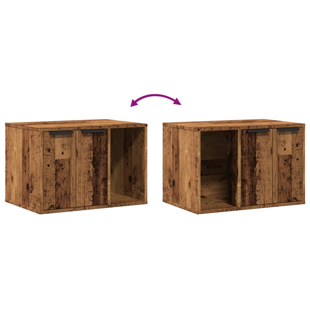 Kattenbakkast 60x40x40 cm bewerkt hout oud houtkleurig