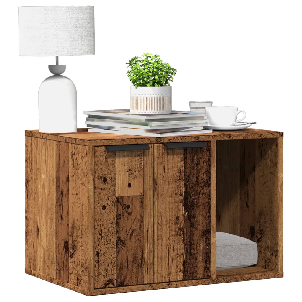 Kattenbakkast 60x40x40 cm bewerkt hout oud houtkleurig