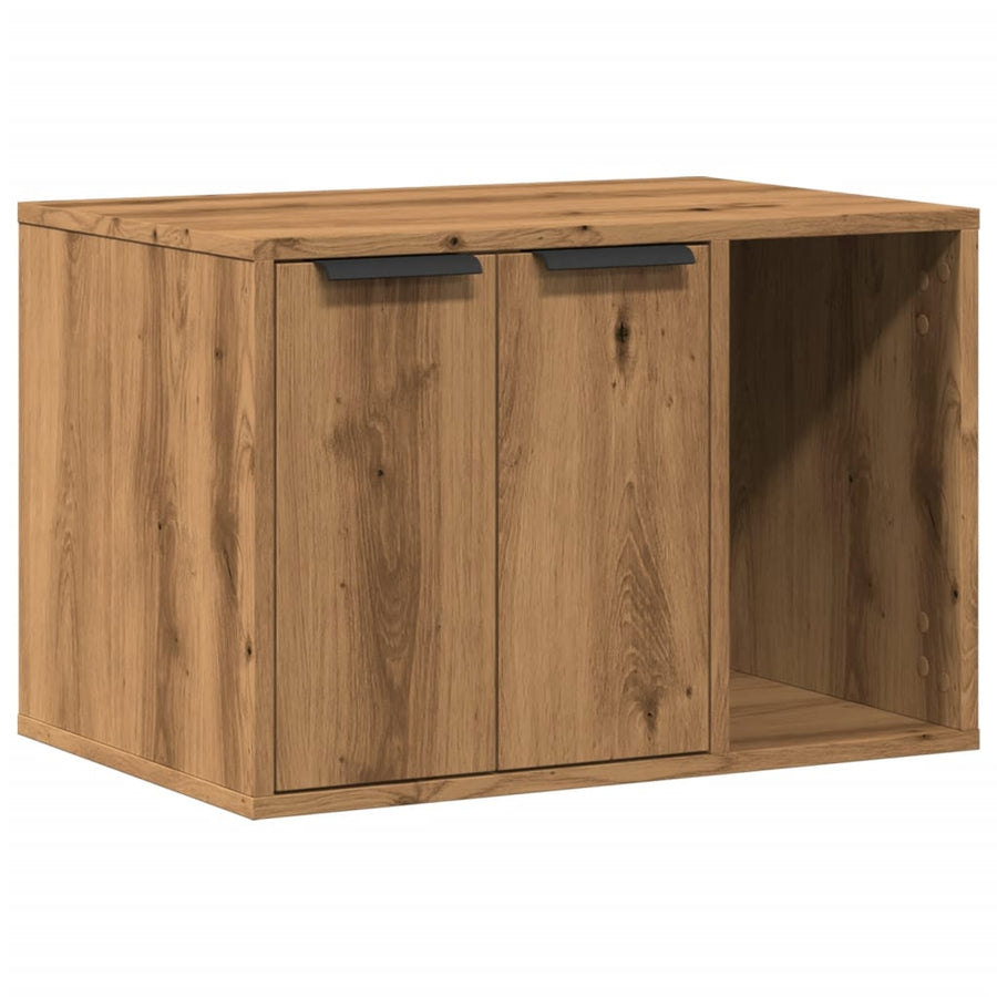 Kattenbakkast 60x40x40 cm bewerkt hout artisanaal eikenkleurig