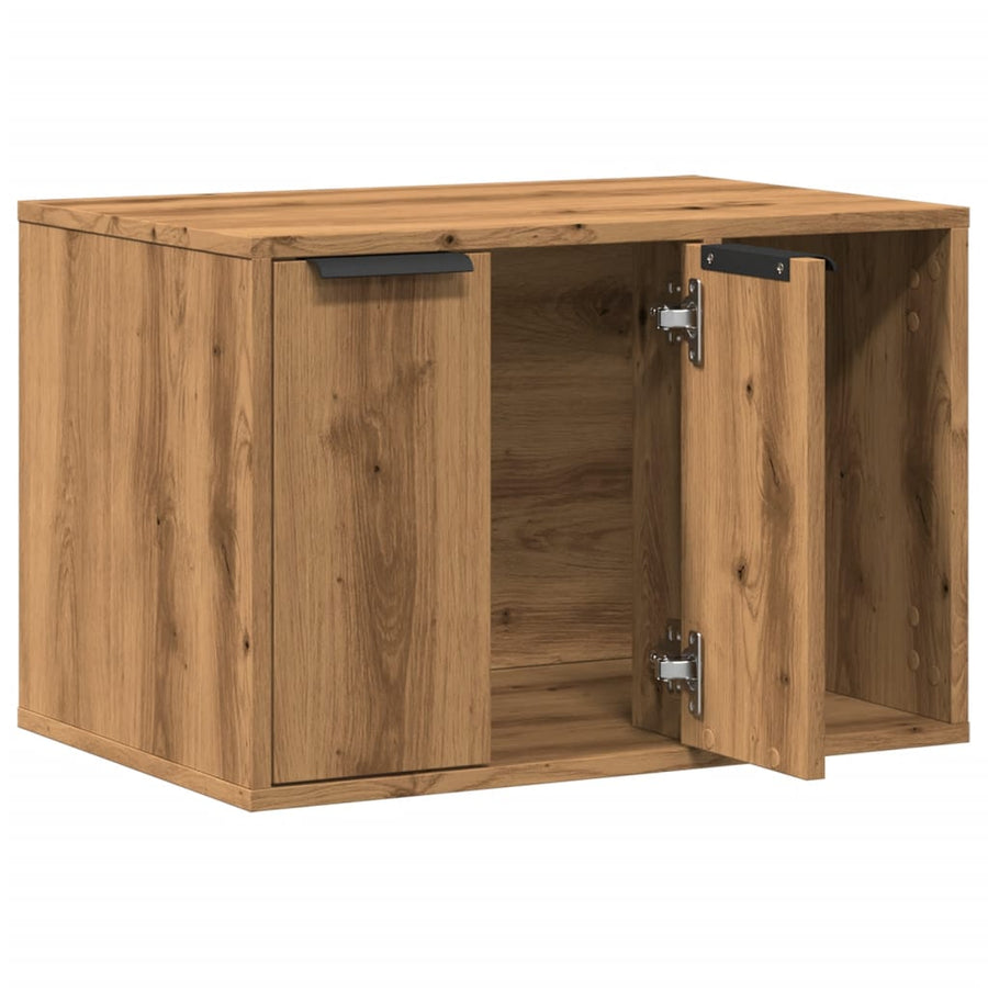 Kattenbakkast 60x40x40 cm bewerkt hout artisanaal eikenkleurig