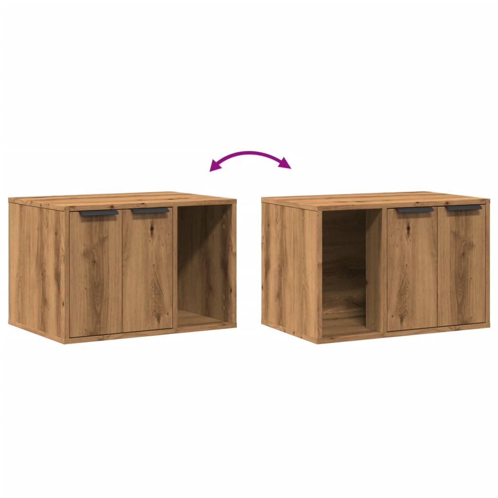 Kattenbakkast 60x40x40 cm bewerkt hout artisanaal eikenkleurig