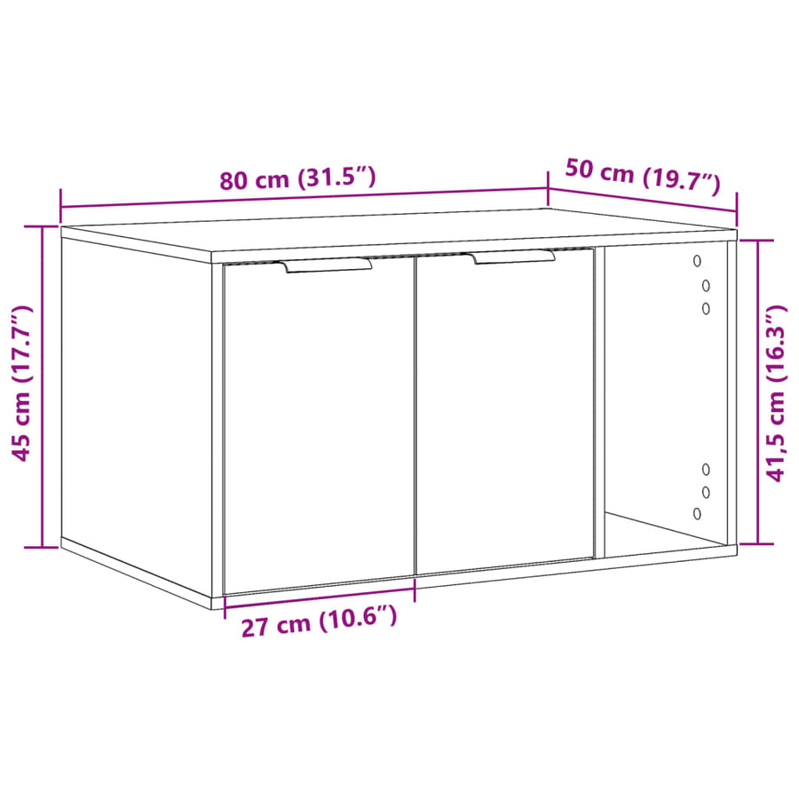 Kattenbakkast 80x50x45 cm bewerkt hout oud houtkleurig