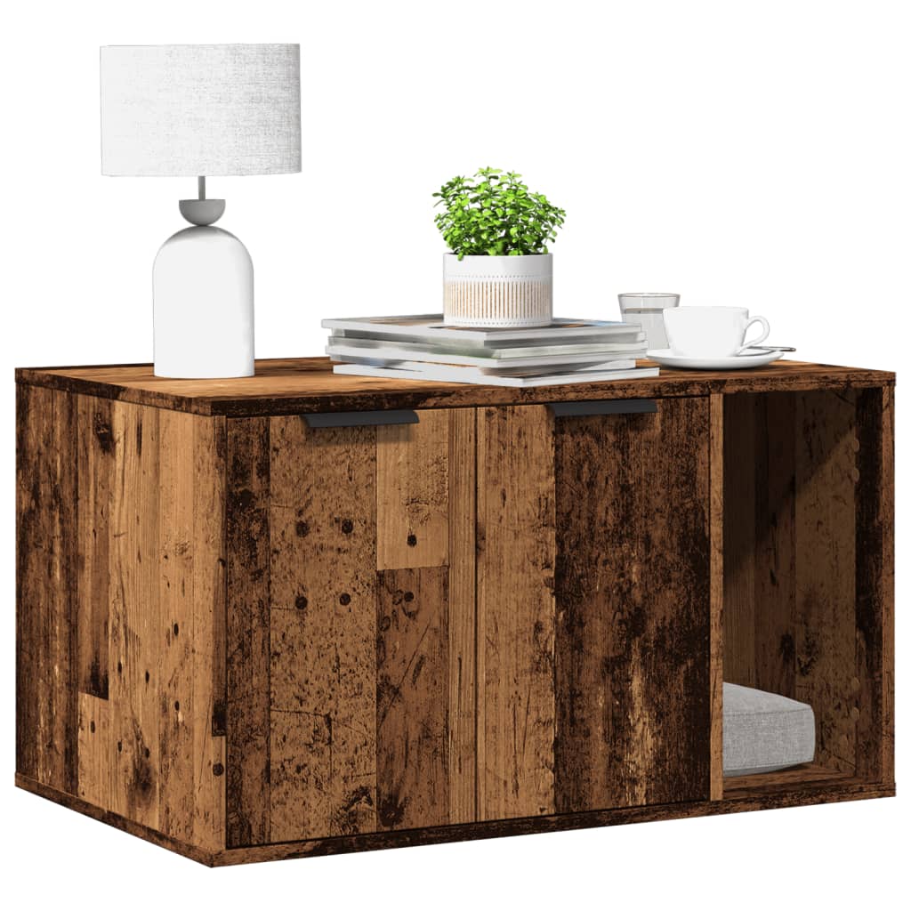 Kattenbakkast 80x50x45 cm bewerkt hout oud houtkleurig