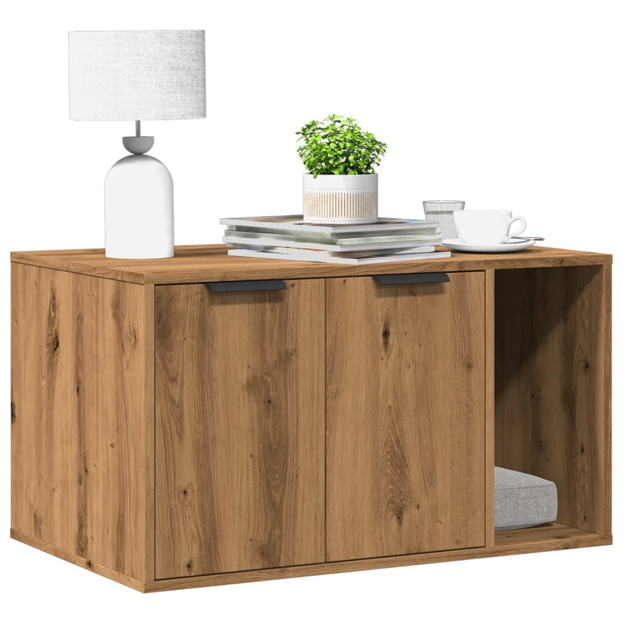 Kattenbakkast 80x50x45 cm bewerkt hout artisanaal eikenkleurig