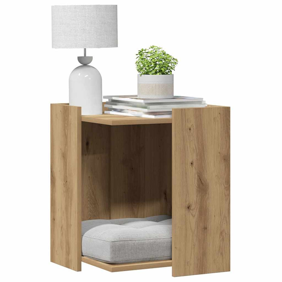 Kattenbakkast Bewerkt Hout Artisanaal Kleurig 42 x 42 x 51 cm Eiken