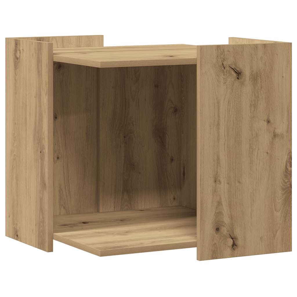 Kattenbakkast 53x53x51 cm bewerkt hout artisanaal eikenkleurig