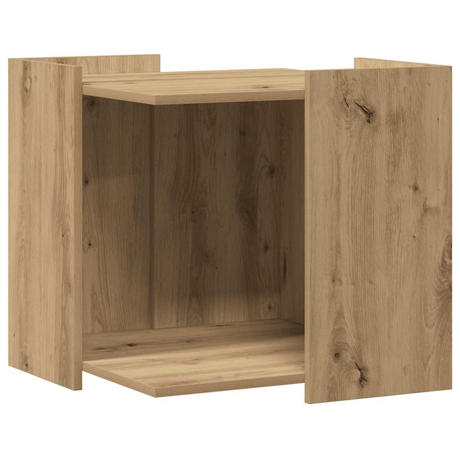Kattenbakkast 53x53x51 cm bewerkt hout artisanaal eikenkleurig