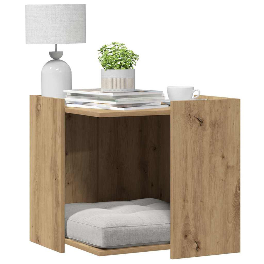 Kattenbakkast 53x53x51 cm bewerkt hout artisanaal eikenkleurig