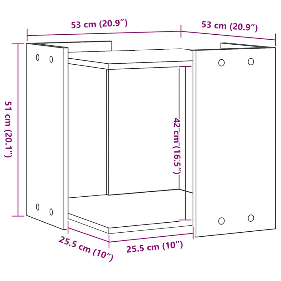 Kattenbakkast 53x53x51 cm bewerkt hout artisanaal eikenkleurig