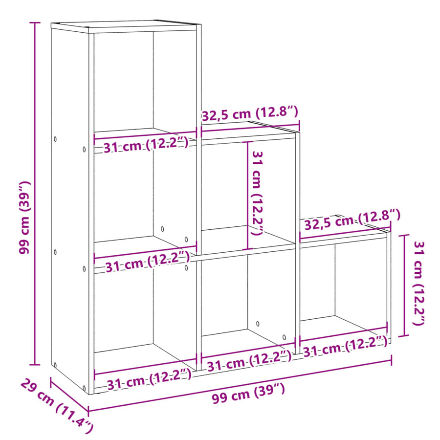 Kamerscherm / boekenkast 3-laags 99x29x99 cm bewerkt hout wit