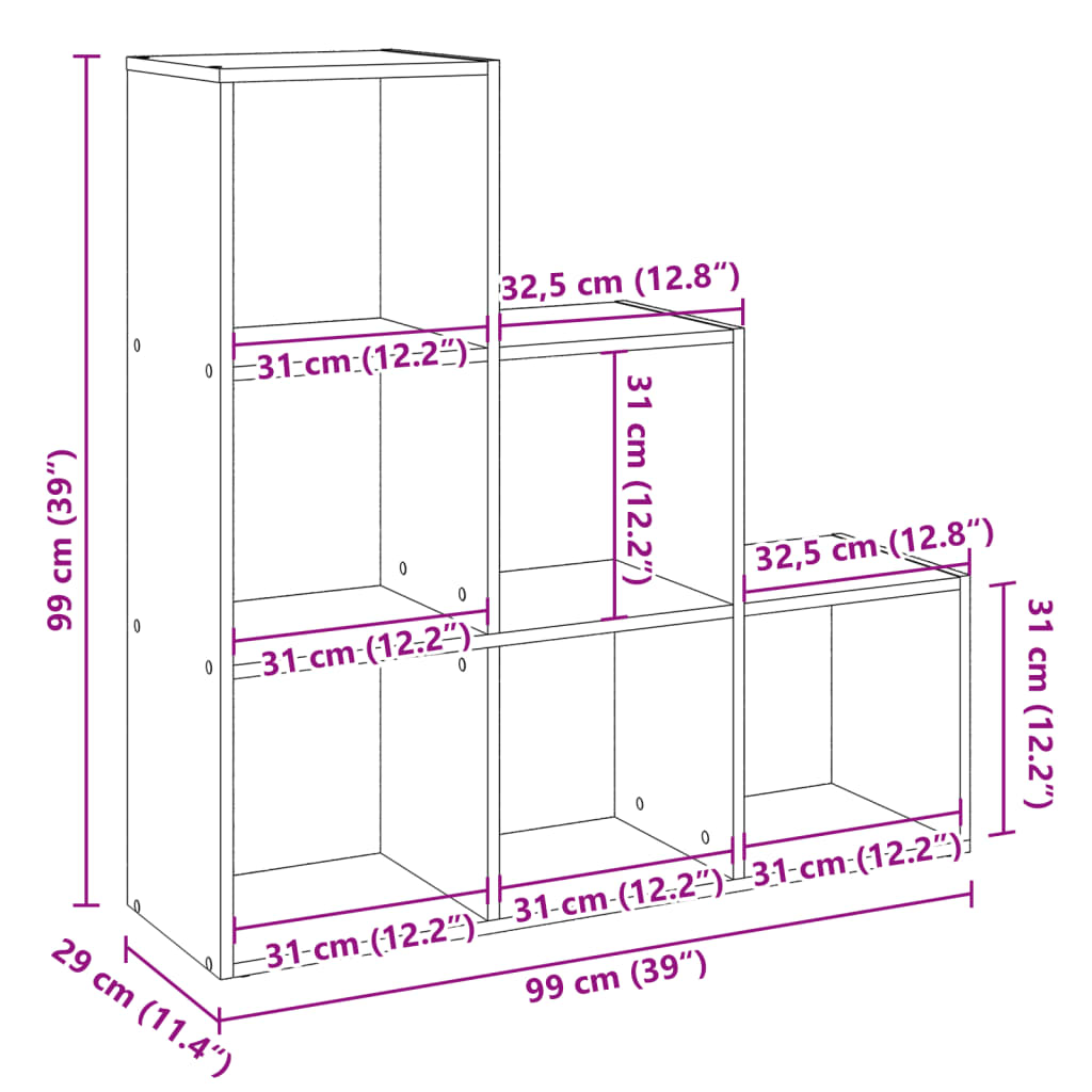 Kamerscherm / boekenkast 3-laags 99x29x99 cm hout gerookt eiken