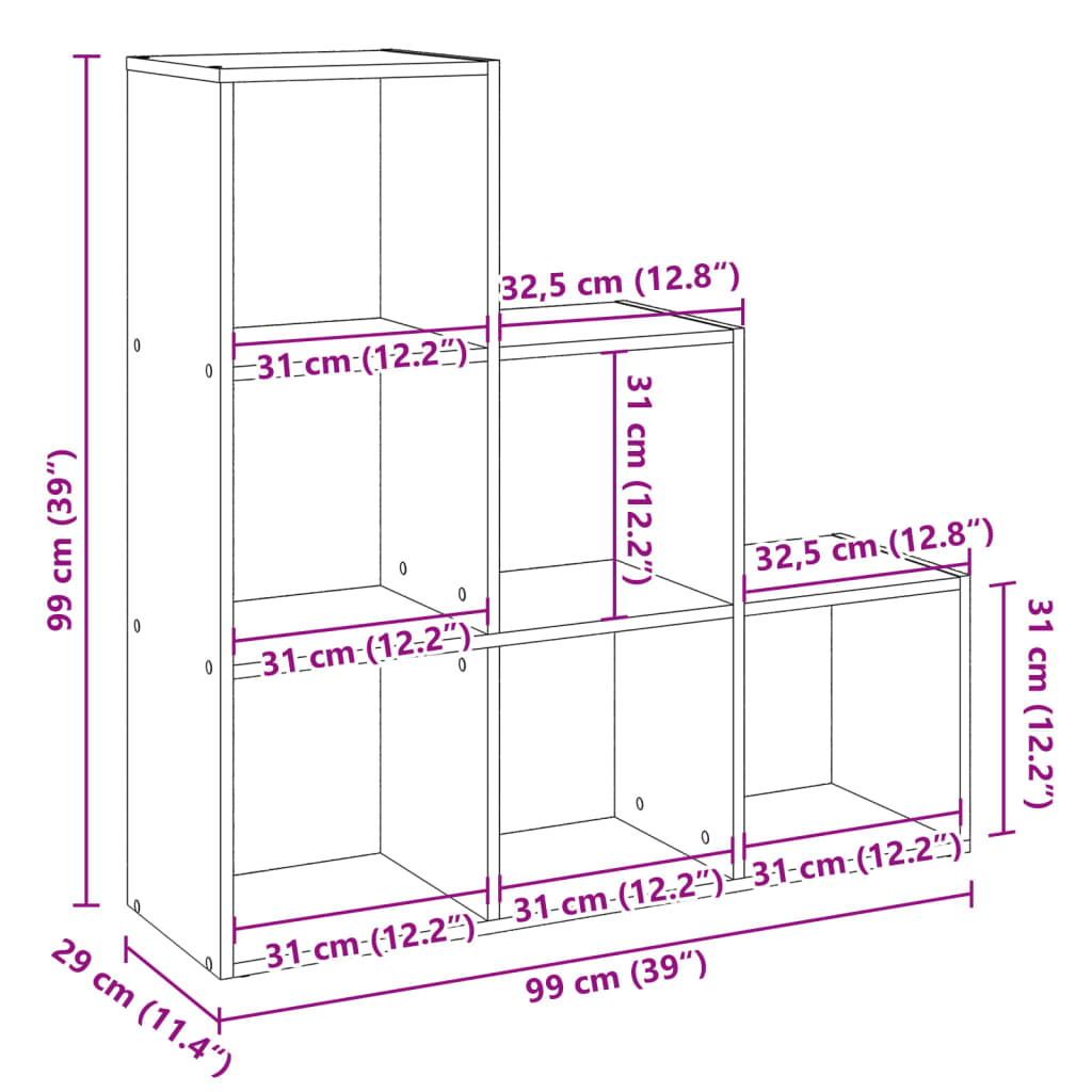 Kamerscherm / boekenkast 3-laags 99x29x99 cm hout artisanaal