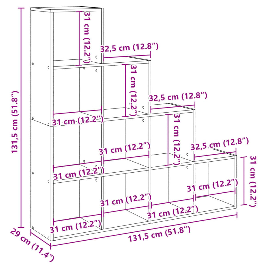 Kamerscherm / boekenkast 4-laags 131,5x29x131,5 cm hout wit