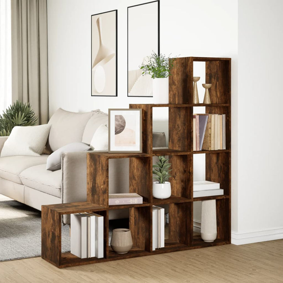 Kamerscherm / boekenkast 131,5x29x131,5 cm hout gerookt eiken