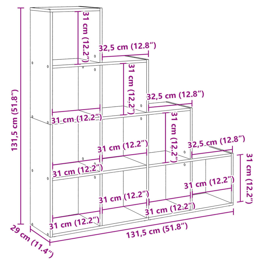 Kamerscherm / boekenkast 131,5x29x131,5 cm hout oud hout