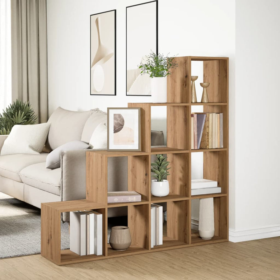 Kamerscherm / boekenkast 131,5x29x131,5 cm hout artisanaal eik