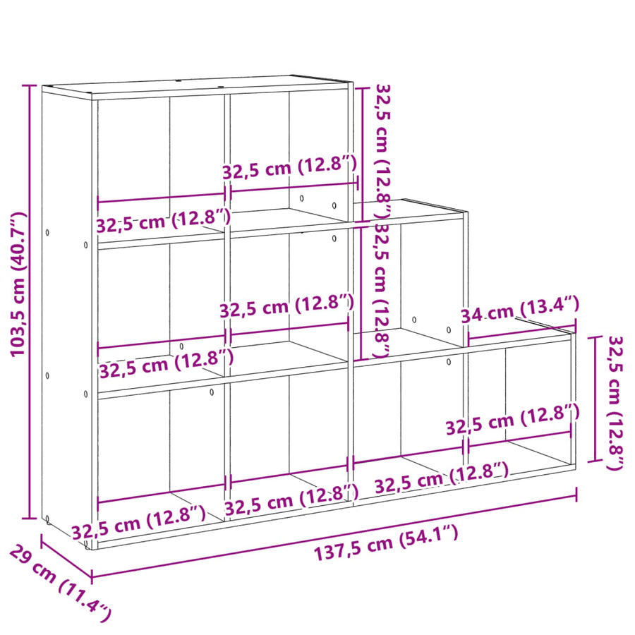 Kamerscherm / boekenkast 137,5x29x103,5 cm hout grijs sonoma