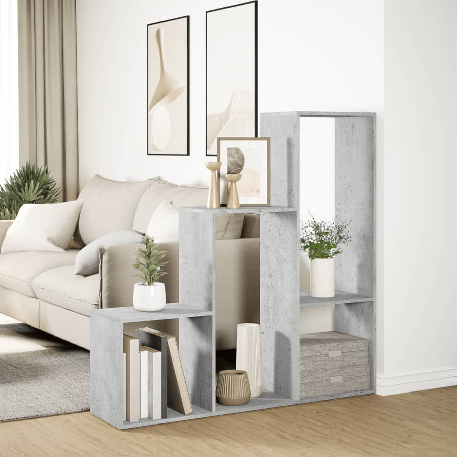 Kamerscherm / boekenkast 3-laags 123x29x123 cm hout betongrijs