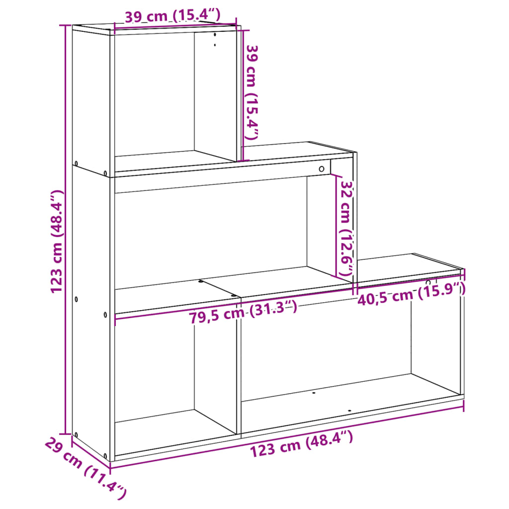 Kamerscherm / boekenkast 3-laags 123x29x123 cm hout betongrijs